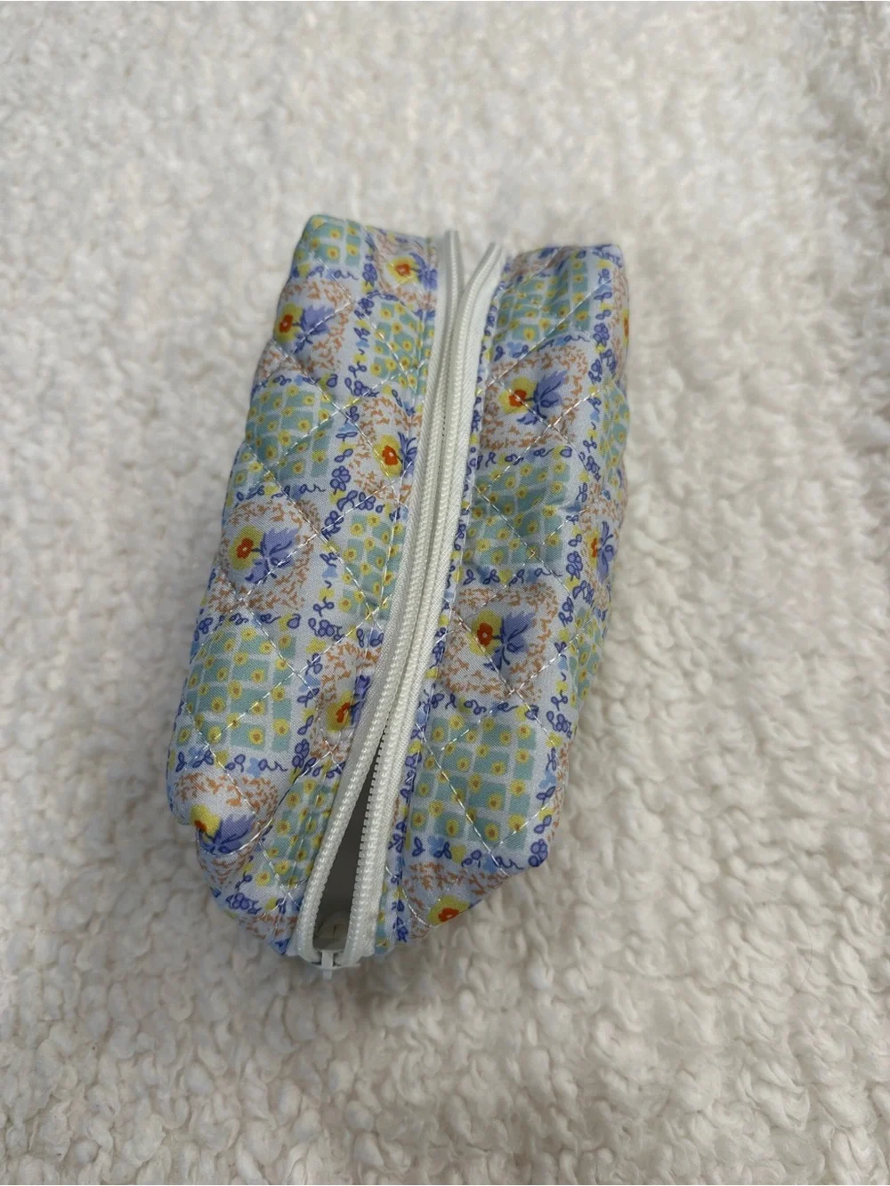 Quilted Floral Cosmetic Pouch in Light Blue and Yellow